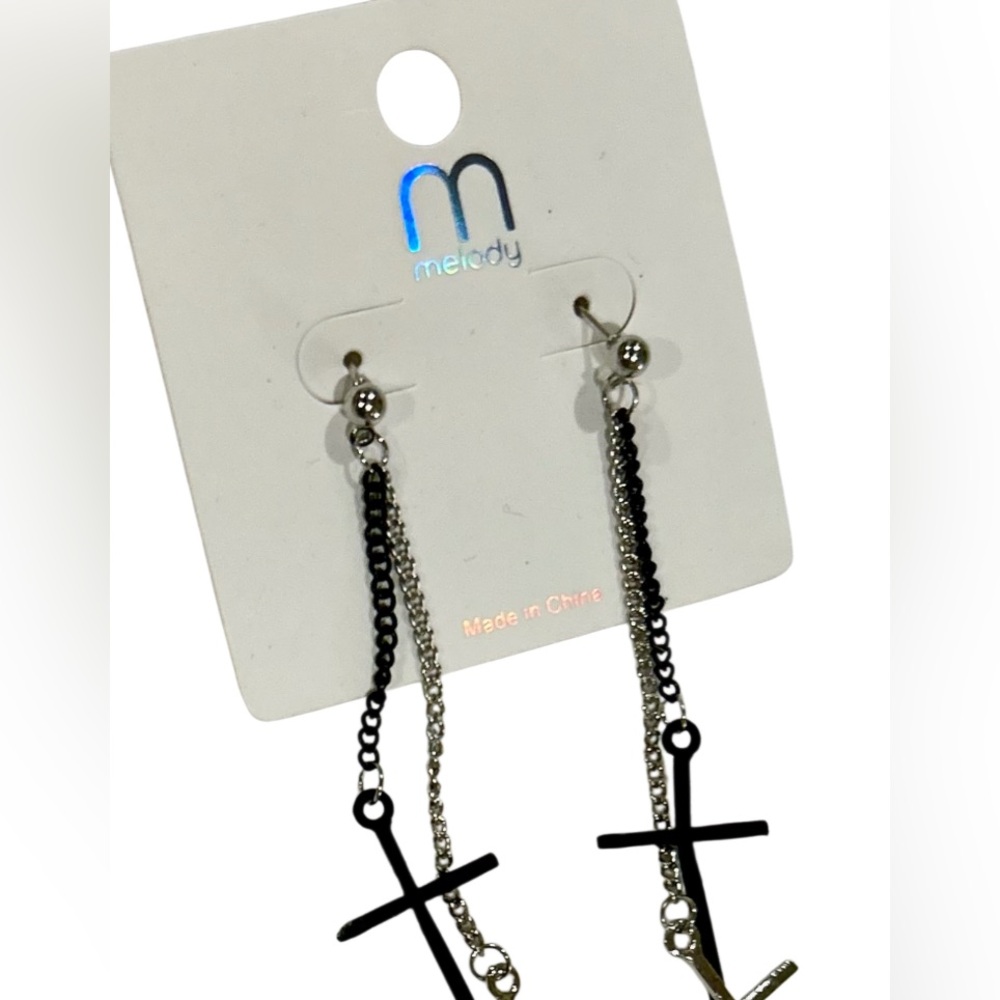 Studio M Black and Silver Cross Earrings